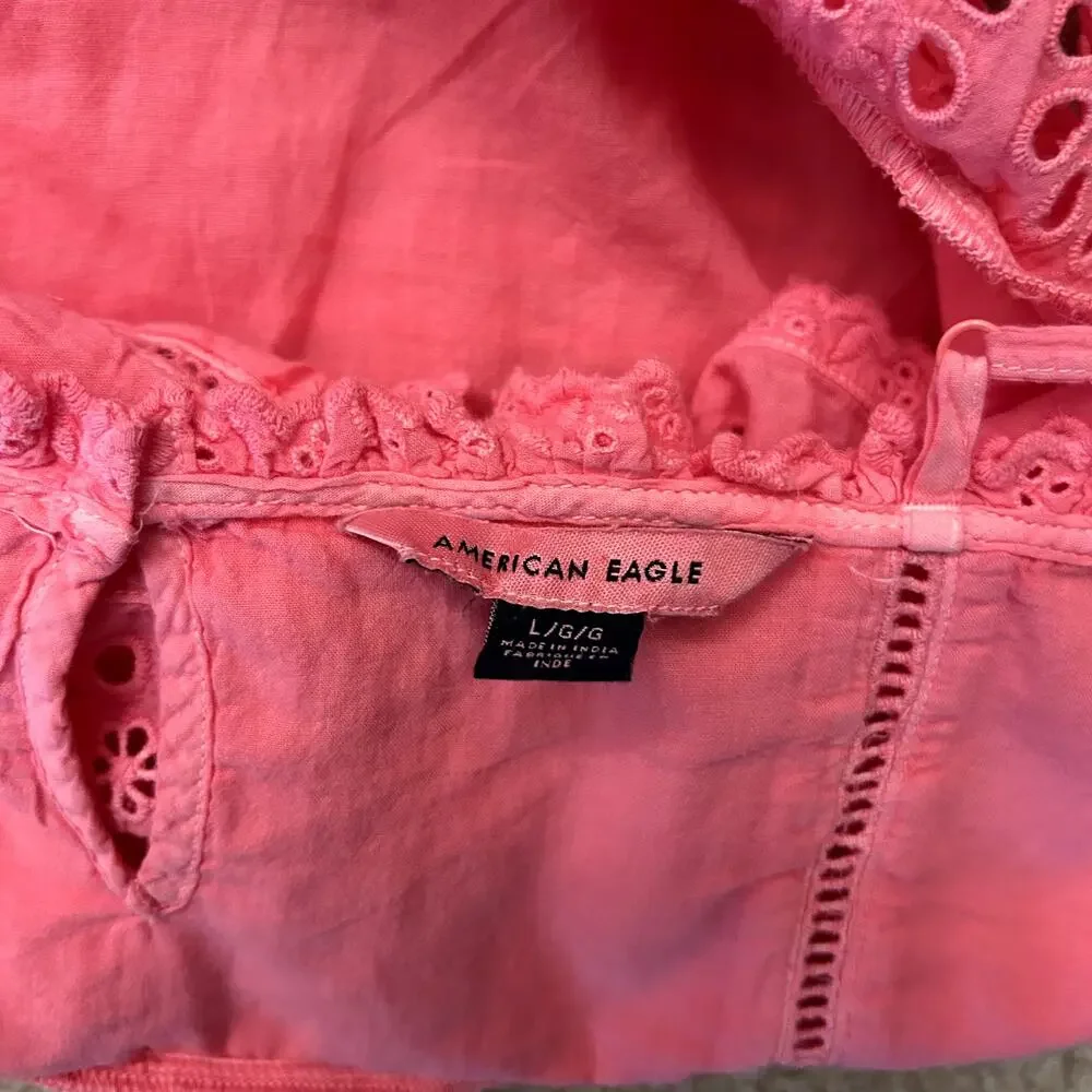 American Eagle Pink Preppy Coquette Babydoll Cami Tank Top Size L - Picture 9 of 9